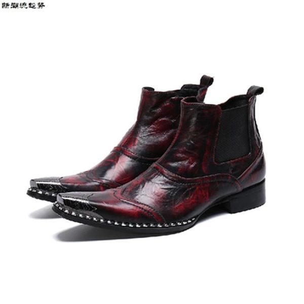 

dress shoes black red genuine leather men studded metal cowboy army boots punk style handsome pointed toe iron zipe motocycle