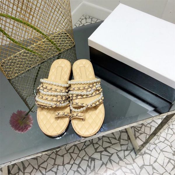 

slippers 2021 final women's luxury leather fashion beads comfortable flat, Black