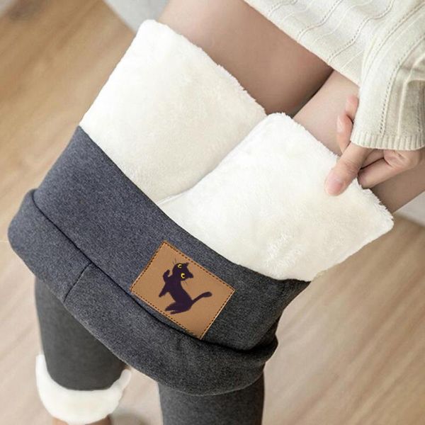 

women's leggings seamless for fitness autumn winter solid color workout home warm elastic waist plush trousers pants, Black