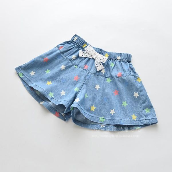 

shorts 2021 summer girls star print denim loose kids short wholesale, Black