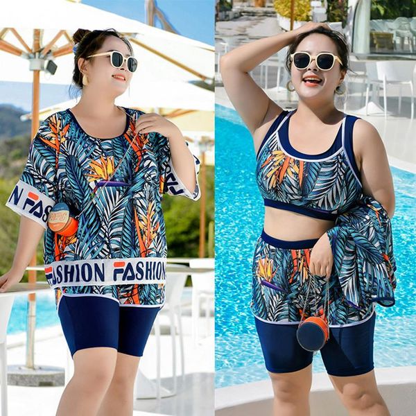 

one-piece suits 2021 plus size swimsuit women tankini bikini sets 3 pieces separate swimwear beachwear sports high waist bathing suit cover
