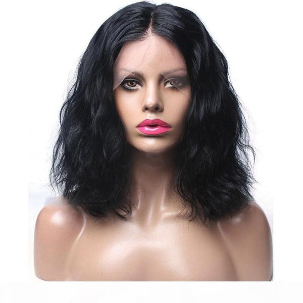 

human bob front lace wigs short wavy for women virgin brazilian glueless pre plucekd full lace short wavy bob wig with baby hair, Black;brown