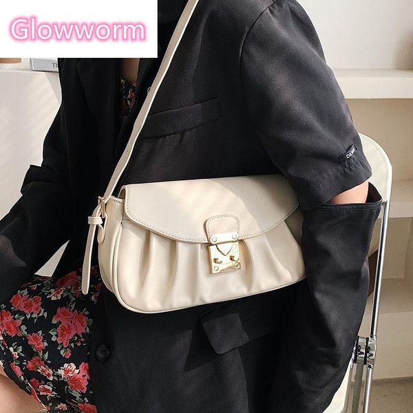 

folds design pu leather shoulder bags for women 2021 trendy fashion simply solid color travel handbags clutch green yellow