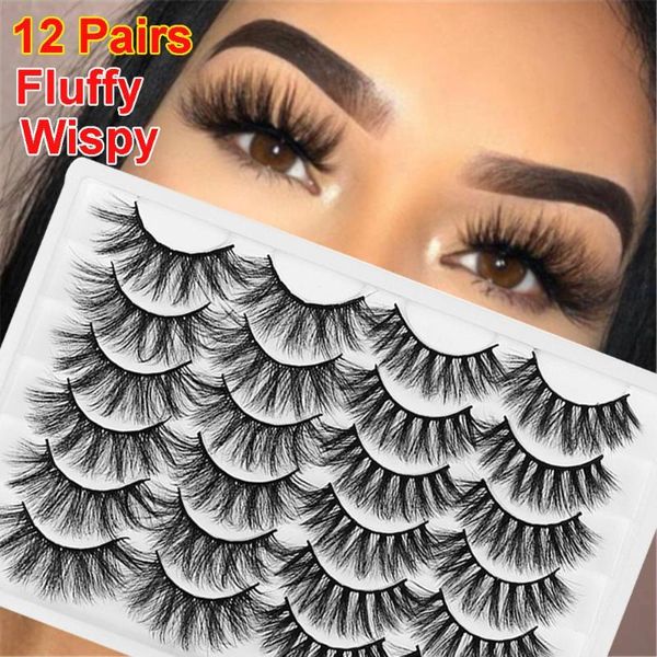 

false eyelashes 12pairs mixed 6d faux mink natural wispies fluffy handmade reusable lashes adhesive eye extension makeup tools