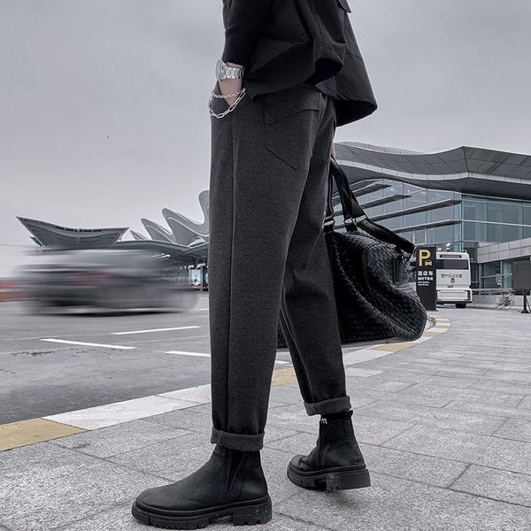 

2021 autumn winter cotton harem men's fashion chain casual pants men streetwear hip-hop drawstring trousers mens m-3xl 6b8m, Black