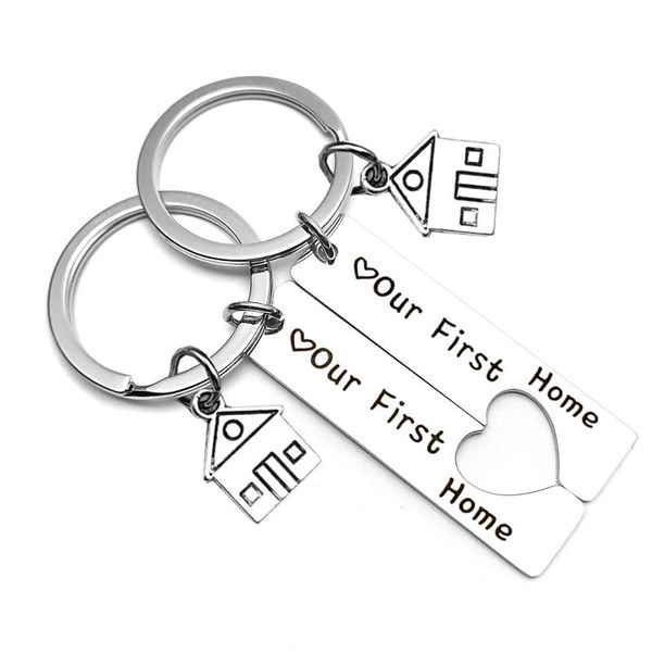 

charms 1/2pcs home keychain engraved our first house keyring 2021 2022 couples housewarming gifts lovely gift for owners, Bronze;silver