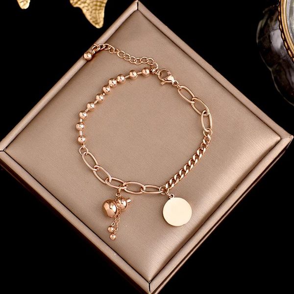 

bangle exquisite fashion titanium steel luxury bracelets with double chain gourd tassel round pendant female gift jewelry, Black