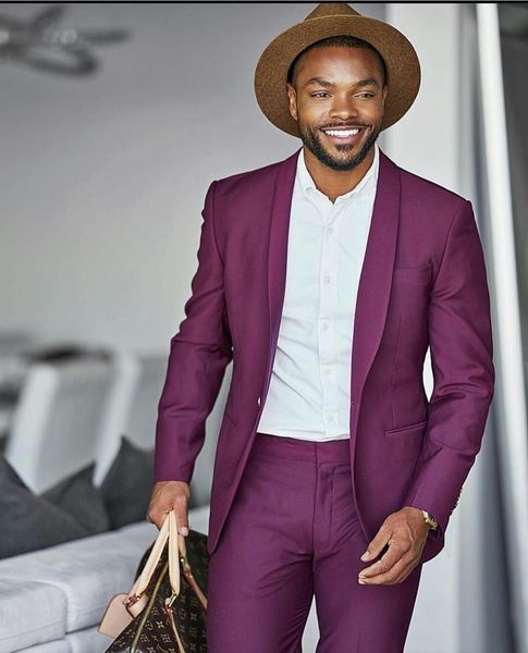

men's suits & blazers purple blazer with lapel a button, male for party, wedding suit, two pieces, slim fit, groom, prom, man (jacket +, White;black