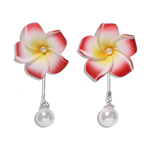 

korean people charm colorful plumeria earrings fashion women bride pearl pendant, Silver