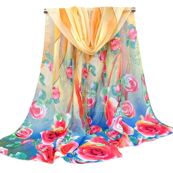 

scarves rose feather printing scarf floral design long soft utra beach shawl winter, Blue;gray