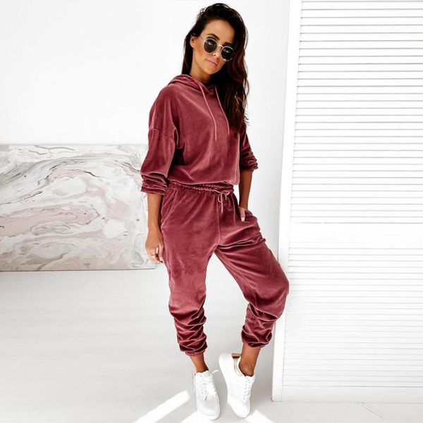 

yoga outfit velvet hooded tracksuit autumn women hoodies pants set 2pcs clothing casual long sleeve solid swetshirt sport suit d30