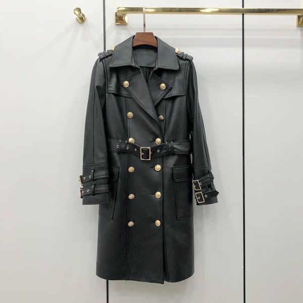 

women's leather & faux woman coats long natural sheepskin 2021 fashion female windbreaker jackets real h615, Black