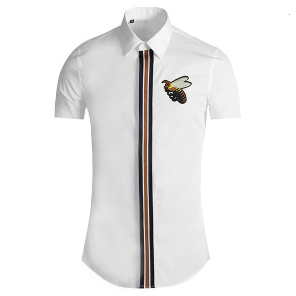 

men's casual shirts cotton short sleeve shirt, classic luxurious bee stripe embroidery, fashion, leisure, a117, novel 2021, White;black