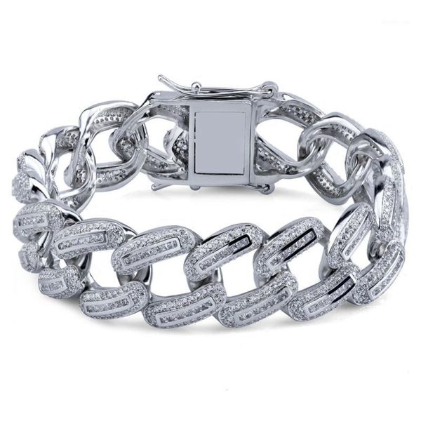 

19mm baguette miami cuban mens iced out zircon curb cuban link bracelet hip hop jewelry gold silver thick heavy bracelet 7"8"1, Black