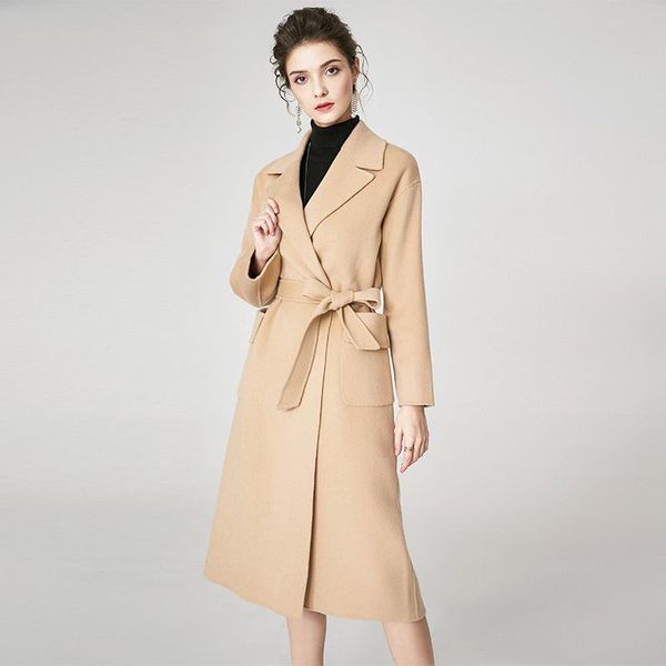 

women's wool & blends winter long coat women cashmere blend belted camel jacket came black trench woolen overcoat beige outfits 2021 fa