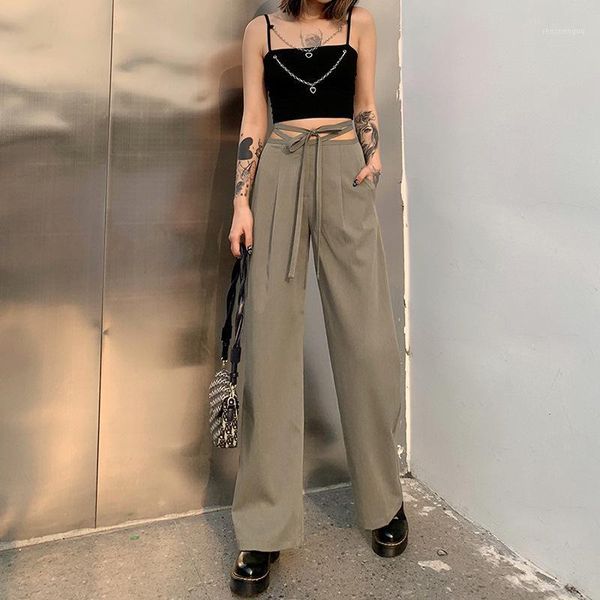 

women's pants & capris 2021 spring and summer fashion solid color high waist casual wide-leg mopping, Black;white