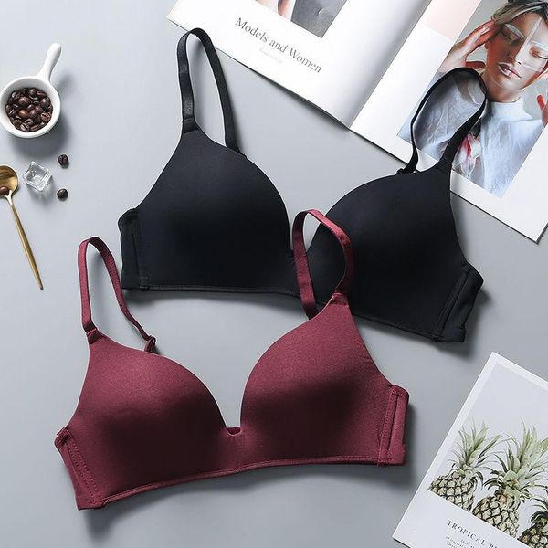 

bras women seamless bra soft wireless lingerie fashion adjusted female a b cup bralette push up underwear, Red;black