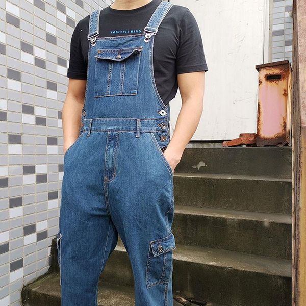 

men's jeans denim overalls jumpsuit large size strap straight blue with 7 pockets more sizes 30-48 50
