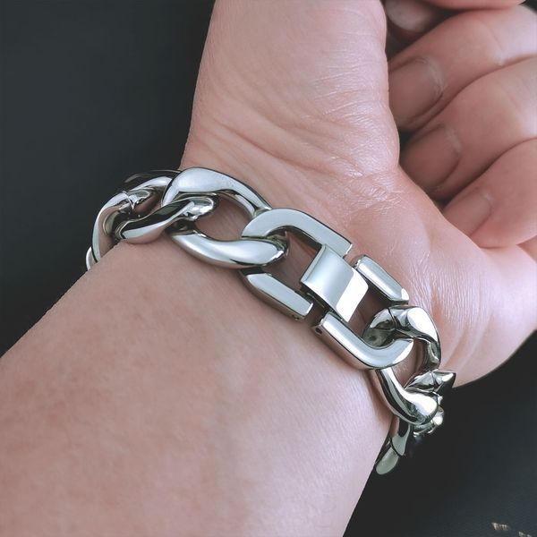 

classic style hip hop primary colors silver tone stainless steel cuban bracelet men for amazon wish, Black