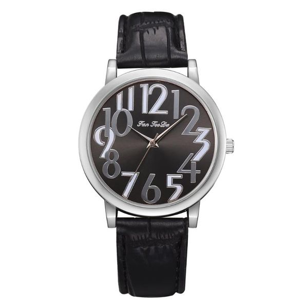 

wristwatches leather strap simple fashion classic quartz analog wrist watch for big numbers round dial women gifts, Slivery;brown