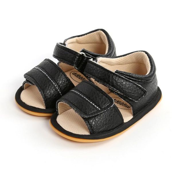 

baby summer shoes born infant boys sandals solid non-slip pu leather breathable toddler 0-18m, Black;red