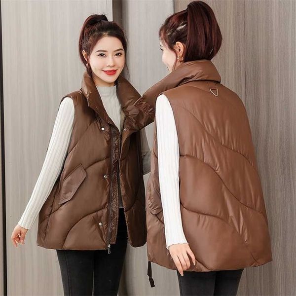 

isenmal student autumn winter women loose vest stand collar girls jacket cotton padded lady windproof warm waistcoat 211020, Black;white