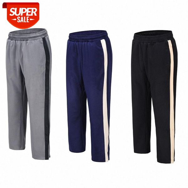 

street style velvet side striped men's sports pants hip-hop retro plain wild open hit color casual men #wc3m, Black