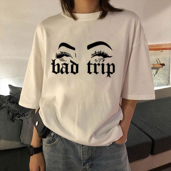 

bad travel printing summer womens t shirt graphic tee harajuku aesthetic casual retro tumblr clothing trendy, White