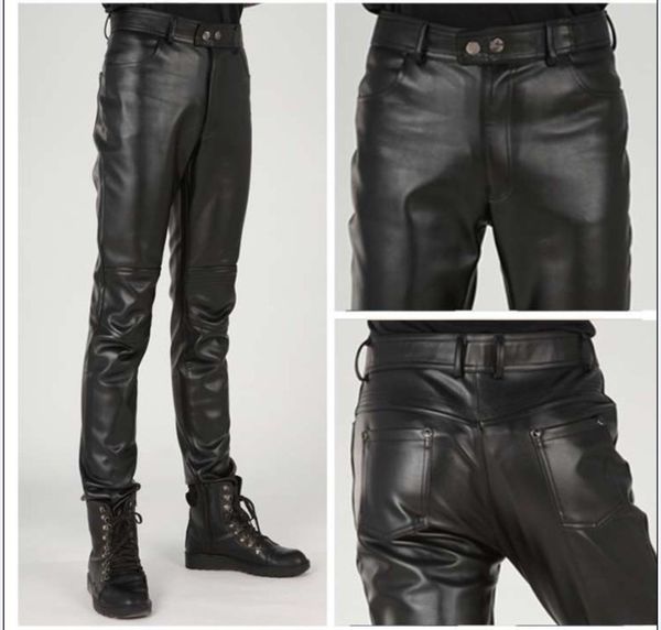 

2021 large new leather men's fashion youth personality motorcycle splicing pu pants, Black