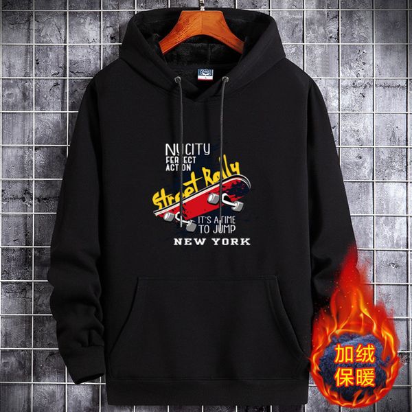 

autumn and winter men's sweater trend loose couple pullover plush thickened hoodie large size brand cotton sports, Black