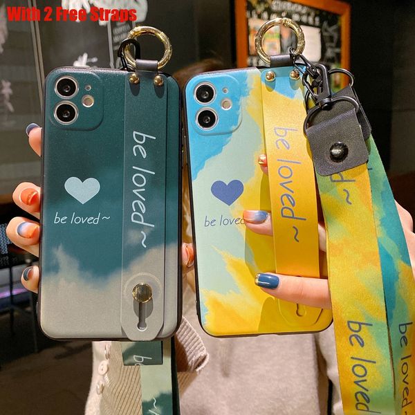 

lx brand crossbody + hand strap stand holder case for iphone 12 mini 11 pro max 10 x xr xs 6 6s 7 8 plus luxury love heart soft tpu cover
