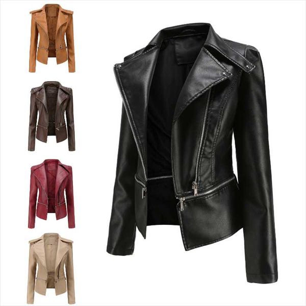 

women's leather & faux women jacket autumn coat fashion punk jackets female motorcycle outerwear brand clothing casual coats, Black