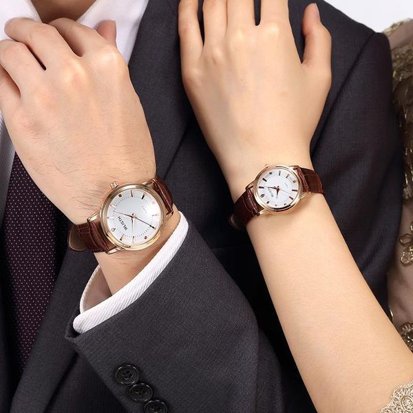 

wristwatches wlisth brand couple watch leather belt ladies lovers waterproof high-end quality gold shell student pair wrist, Slivery;brown