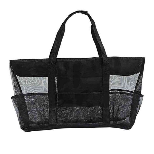 NXY Borse cosmetiche XXL Mesh Beach Famiglia per giocattoli di sabbia grande tote nero 220302