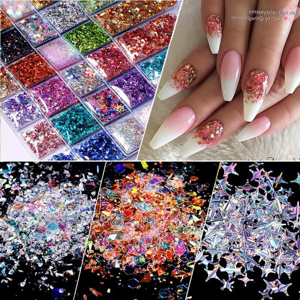 

nail glitter 6 grid/bag mixed sequins colorful flakes sparkly powder dust art decorations, Silver;gold