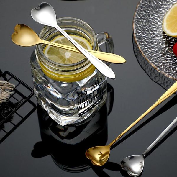 

spoons 1pcs tea coffee mixing spoon gold long handle dessert stainless steel vintage teaspoons drink tableware flowers design