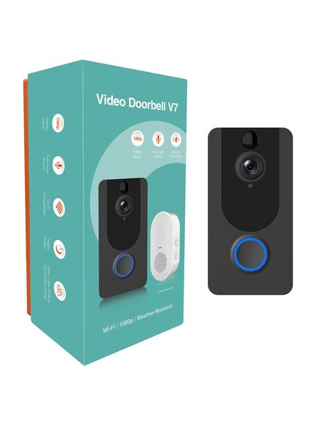 EKEN V7 Wireless Video Campanello Telecamera 1080P Chime PIR Motion Detection Servizio cloud gratuito a vita IP65 Audio a 2 vie impermeabile 10 pz / lotto