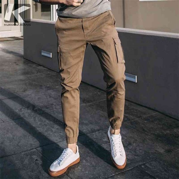 KUEGOU Baumwolle Spandex Frühling Männer Casual Hosen Militär Mode Slim Jogger Hosen Mehrere Taschen Safari Plus Größe KK-2918 210714