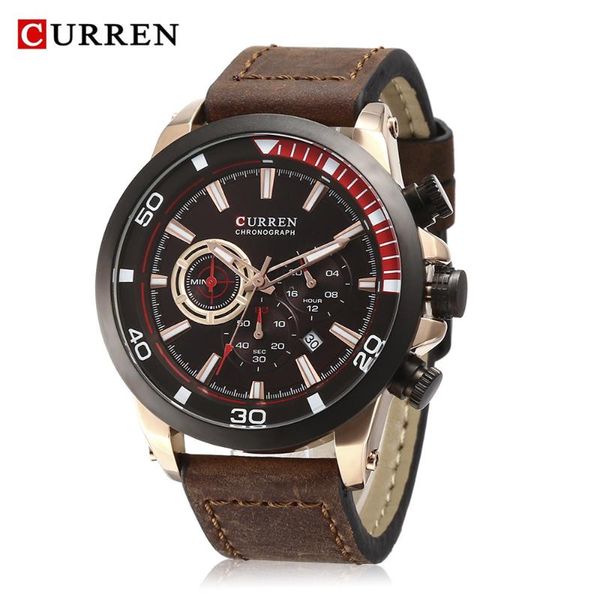 

wristwatches brand curren 8310 men watches luxury military sport wristwatch leather quartz, Slivery;brown