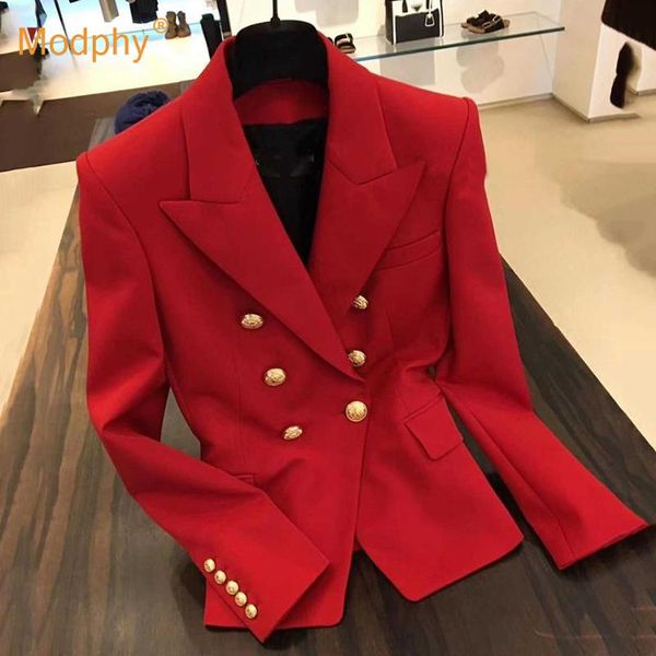 

blue red new fashion 2021 designer female blazer notched collar slim double breasted elegant jacket, White;black