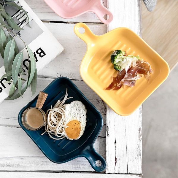 

dishes & plates nordic creative color plate net red oven baking ceramic household western tableware dish with handle