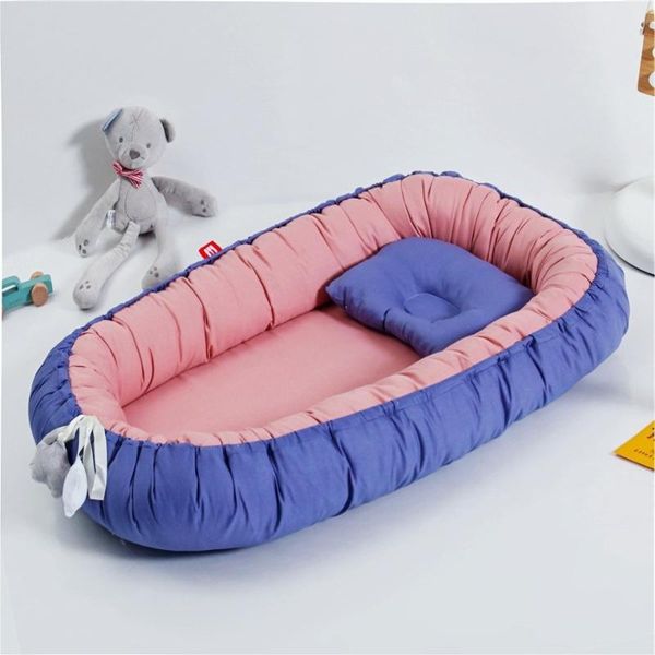 

baby cribs 80*50cm nest bed with pillow portable cotton toddler crib travel cradle for born bassinet bumper solid