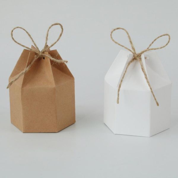 

50pcs kraft paper package 6.8x9.5 cm cardboard box lantern hexagon candy favor gifts wedding christmas valentines party supplies