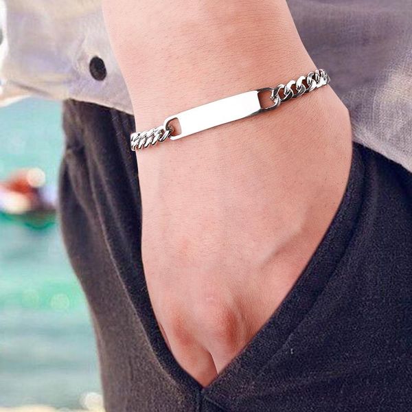 

link, chain steel stainless id bracelet and bangle jewelry build men's hip hop, Black