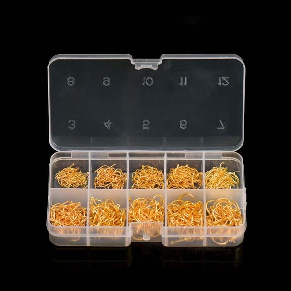 

fishing hooks 600 pcs 3#-12# perforated fishhook golden black freshwater with box