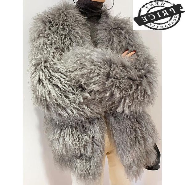 

women's fur & faux real coat female winter clothes 2021 korean 100% wool women vintage sheep shearing jacket elegant warm 12012, Black