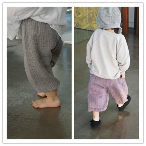 

trousers 2021 spring korean cotton linen anti-mosquito pants bloomers children's wide-leg baby cropped, Blue