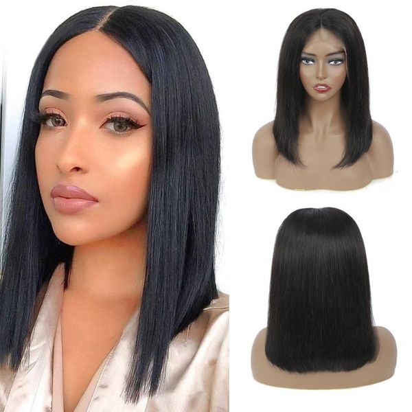 

lace wigs brazilian wig straight short bob front 13x4 human hair pre-plucked with baby remy, Black;brown