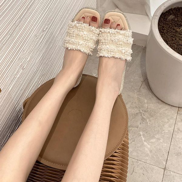 

slippers shoes casual slipers women slides luxury flat 2021 summer fabric fashion basic rome pu cotton female slipper, Black