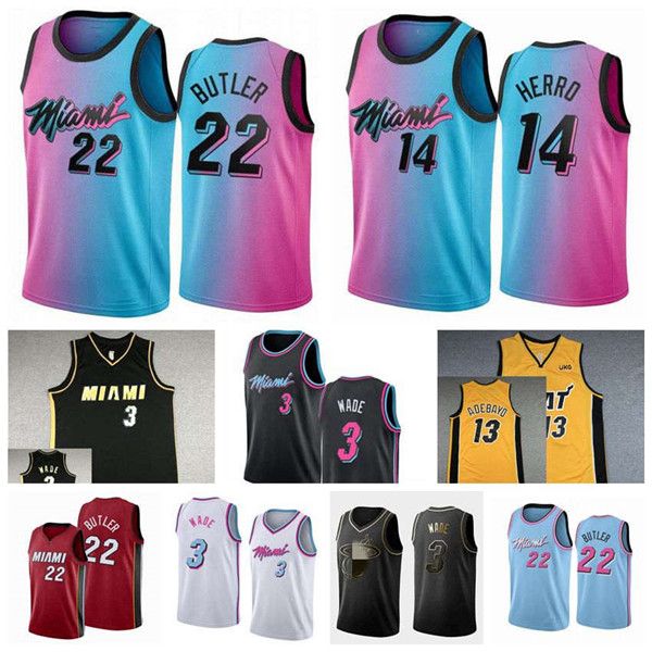 

jimmy butler 22 basketball jerseys black white dwayne 3 wade 14 tyler herro bam 13 adebayo jersey mitchell & ness mens edition city, Black;red